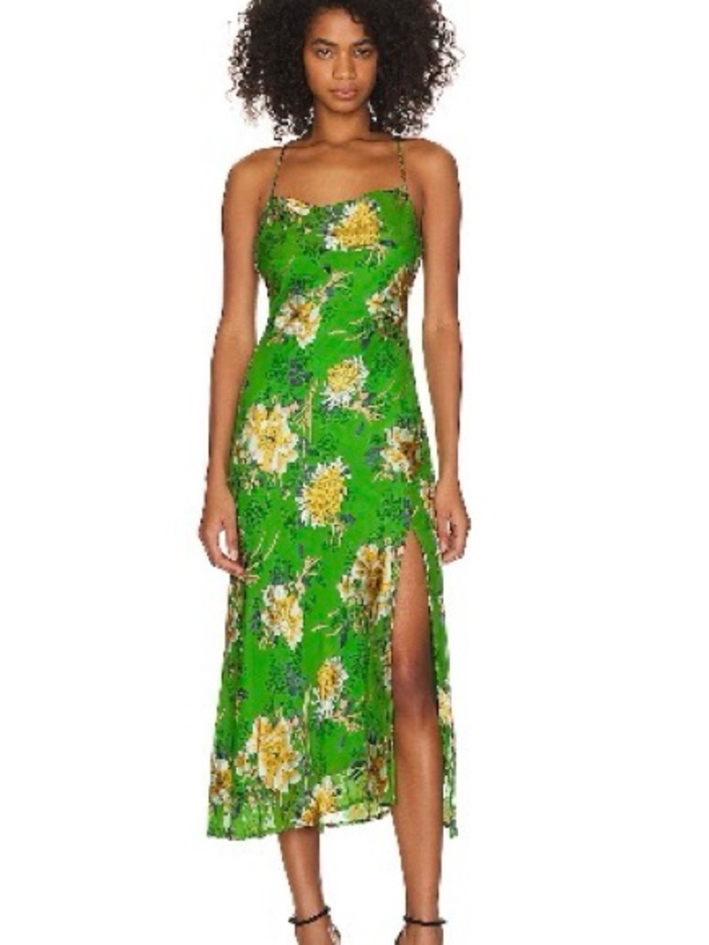 Astr the Label Green Maxi Slip Dress with Yellow Floral Print